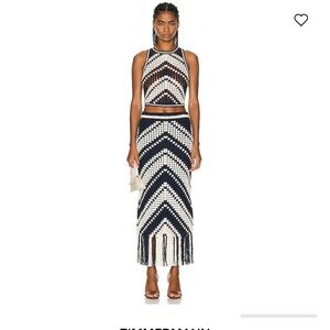 Zimmermann Blue and White Chintz Crochet Chevron Skirt